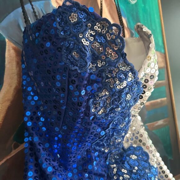 Night Moves Strapless Royal Blue Sequin Dress 9/10 - Picture 11 of 16